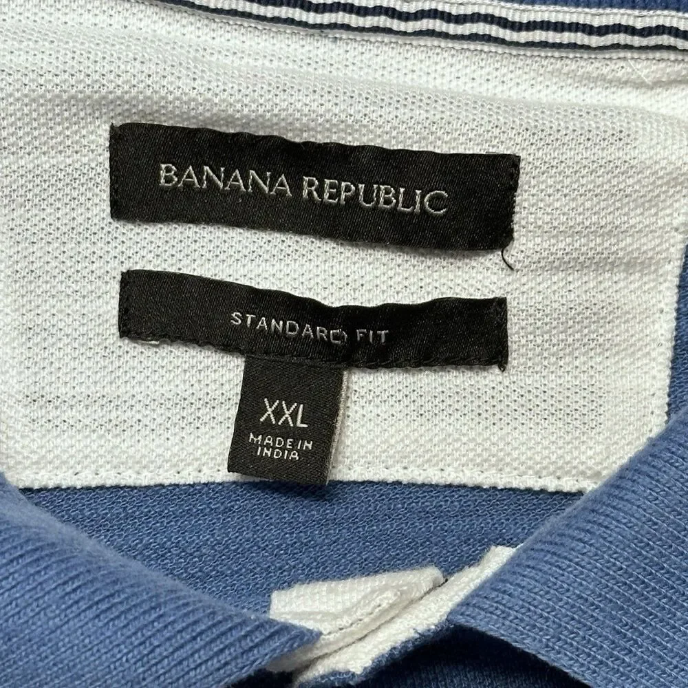 Banana Republic Mens Polo Shirt XXL Blue Standard Fit Stripe Knit Short Sleeve